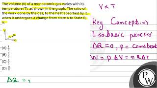 The volume V of a monoatomic gas varies with its temperature T as shown in the graph The r [upl. by Adnuhsed]