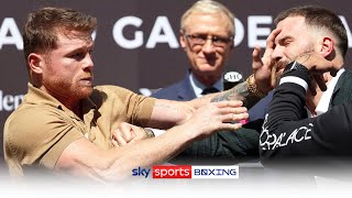 HEATED Canelo Alvarez amp Caleb Plant trade punches at prefight press conference 😡 [upl. by Stoops]