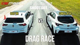 DRAG RACE Toyota GR Corolla GRFour Circuit vs Volkswagen Golf R [upl. by Aiciles285]