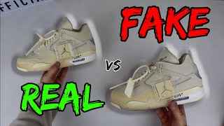 REAL VS FAKE NIKE X OFF WHITE JORDAN 4 SAIL COMPARISON [upl. by Luamaj]