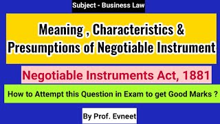 Meaning Characteristics amp Presumptions of Negotiable Instrument  Negotiable Instruments Act 1881 [upl. by Eecats]