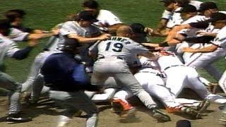 Wild brawl ensues after Mike Mussina plunks Bill Haselman [upl. by Marsh]