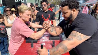 Pro Arm Wrestler challenges people in public [upl. by Avah295]