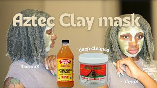 AZTEC CLAY MASK ON NATURAL HAIR  deep moisture detox amp define curls [upl. by Burlie650]