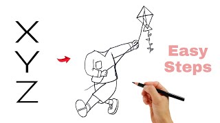 मकरसंक्रांति का चित्र  पतंग उड़ाता लड़के का चित्र  Makarsankranti Drawing  Boy fly kite drawing [upl. by Leehar]