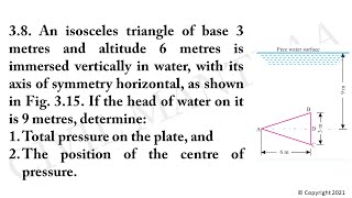 An isosceles triangle of base 3 metres and altitude 6 metres is immersed vertically in water with [upl. by Lain364]