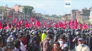 Clashes in Nepal crowd faces Riot Police in Kathmandu demanding restoration of the monarchy [upl. by Vary]