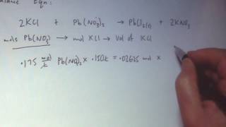 What volume in L of 0 150 M KCl solution will completely react with 0 150 L of a 0 175 M PbNO32 solu [upl. by Freiman]