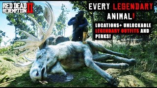 Red Dead Redemption 2  Hunting EVERY LEGENDARY Animal Location Guide  OUTFITS and Perks [upl. by Pitt366]