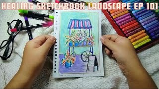 Healing sketchbook tour oil pastel landscape painting ep 101 [upl. by Sarge474]