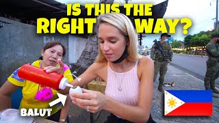 FILIPINO TEACHES FOREIGNER how to eat BALUT  Balut Challenge [upl. by Tessa34]