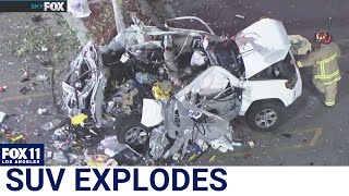 Toyota SUV explodes in a Los Angeles shopping plaza parking lot [upl. by Dora]