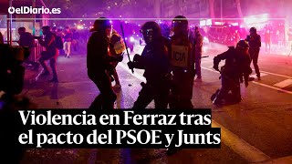 La concentración en Ferraz tras el pacto entre PSOE y Junts deriva en violencia por tercer día [upl. by Notnilk]