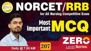 NORCET  RRB  JIPMER for All Nursing Competitive Exam mcq zero Level Series 207 JINC [upl. by Aisak22]