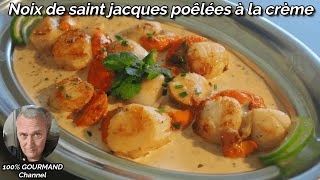 Recette des noix de saint jacques poêlées à la crème [upl. by Nydnarb433]