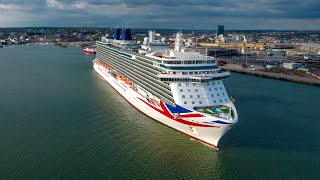 PampO Cruises Britannia departs Southampton UK 28042023 4K drone footage [upl. by Head]