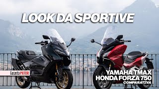 Yamaha TMax Vs Honda Forza 750 la comparativa dei maxiscooter  COMPARATIVA [upl. by Omsoc]