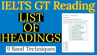 IELTS General Training Reading Tips  Knockout List of Headings  9 Band Tips and Tricks [upl. by Donielle]