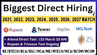 Biggest Direct Hiring  ZS Rupeek HCL Gap Inc Hiring 2021 2022 2023 2024 202527 Direct Test [upl. by Ahsekat]