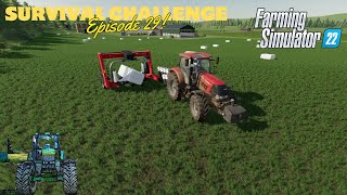 Survival Challenge Ep29 Farming Simulator 22 More Grass work Baling and Wrapping fs22 silage [upl. by Maxma]