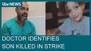 Moment Palestinian doctor is forced to identify son killed in airstrike while on shift ITV News [upl. by Wachter]