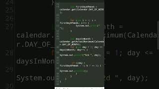 Calendar program by java java coding javaprogramming youtubeshorts [upl. by Trudnak]