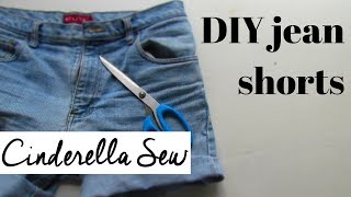 DIY jean shorts  Cut jeans into jorts  Cuffed denim short tutorial with Cinderella Sew [upl. by Adiarf]