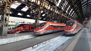 Circolazione dei treni sui binari della stazione di Milano Centrale con il sole [upl. by Azitram877]