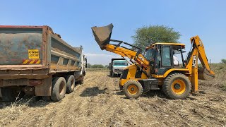 JCB 3dx Plus Xpert Loading Mud in Double Tata 2518 Truck For Making Road [upl. by Flosser]