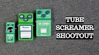 IBANEZ TUBE SCREAMER SHOOTOUT  TS Mini vs TS9 vs TS808 Tubescreamer Comparison [upl. by Farkas]