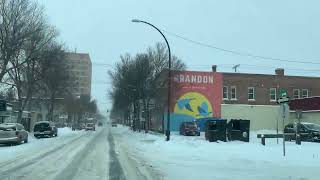 City Of Brandon On A Stormy Snowy WeatherManitoba Canada [upl. by Anitsyrhk]