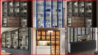 crockery cabinet interior designs l luxury style crockery unit designs l kitchen crockery décor [upl. by Sinnaoi]