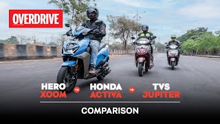 Hero Xoom vs Honda Activa vs TVS Jupiter comparison  A Hero’s welcome  OVERDRIVE [upl. by Josi750]