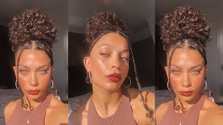 My formal curly hairstyle amp Bella Hadid makeup for events  Day 3 natural curls [upl. by Tnelc]