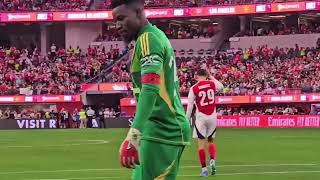 André Onana reaction to Arsenal vs Manchester United penalty save [upl. by Sophi53]