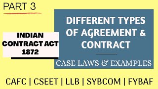 Types of Agreement and Contract  Kinds of Agreement and Contract  Indian Contract Act  PART 3 [upl. by Ailssa]