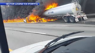 Fiery crash involving truck several cars on Pennsylvania Turnpike leaves 2 dead [upl. by Koren]