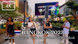 4K 🇹🇭 Saturday Sunset Walk in Downtown Bangkok 2023  CentralWorld to Siam Square [upl. by Zahara]