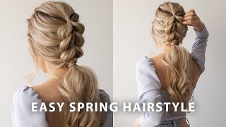 EASY BRAIDED PONYTAIL HAIRSTYLE SPRING 🌷 Wedding Bridal Long Hair [upl. by Richter192]