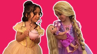 PRINCESS TEA PARTY PART 1  Cake Elsa Toys and Dolls  Princesses In Real Life [upl. by Arleyne]