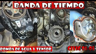 Como cambiar la banda de tiempo bomba de agua y tensor Honda civic 200105 [upl. by Ecerehs]