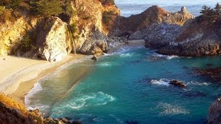 ♥♥ Relaxing 3 Hour Video of a Waterfall on an Ocean Beach at Sunset [upl. by Ehcram]