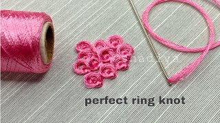 Perfect Ring knot stitch tutorial with silk thread for beginnershand embroidery ring knot stitch [upl. by Pengelly]