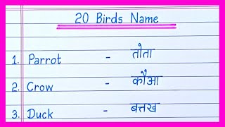 20 Birds Name in English and HindiPakshiyon Ke NaamBirds Name20 पक्षियों के नाम [upl. by Amero]