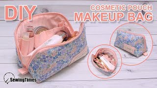 DIY Makeup pouch bag  꽃무늬 메이크업 파우치  Cosmetics bag tutorial  sewing pattern sewingtimes [upl. by Malinda166]