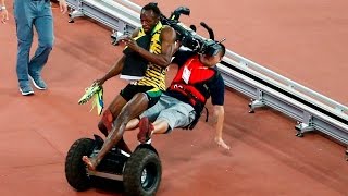 Chinese Cameraman falls on Usain Bolt  Usain Bolt accident with cameramenБолта сбил оператор [upl. by Jenifer]