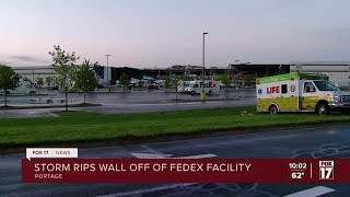 Storms rip off wall of FedEx facility in West Michigan [upl. by Carena992]