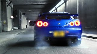 Nissan Skyline R34 GTR  Revs and LAUNCH in tunnel [upl. by Ynnaf884]