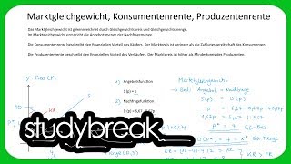 Marktgleichgewicht Konsumentenrente Produzentenrente  Volkswirtschaftslehre [upl. by Dora]