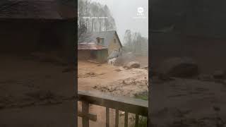 Mudslide triggered by Helene sweeps through North Carolina yard [upl. by Horten381]